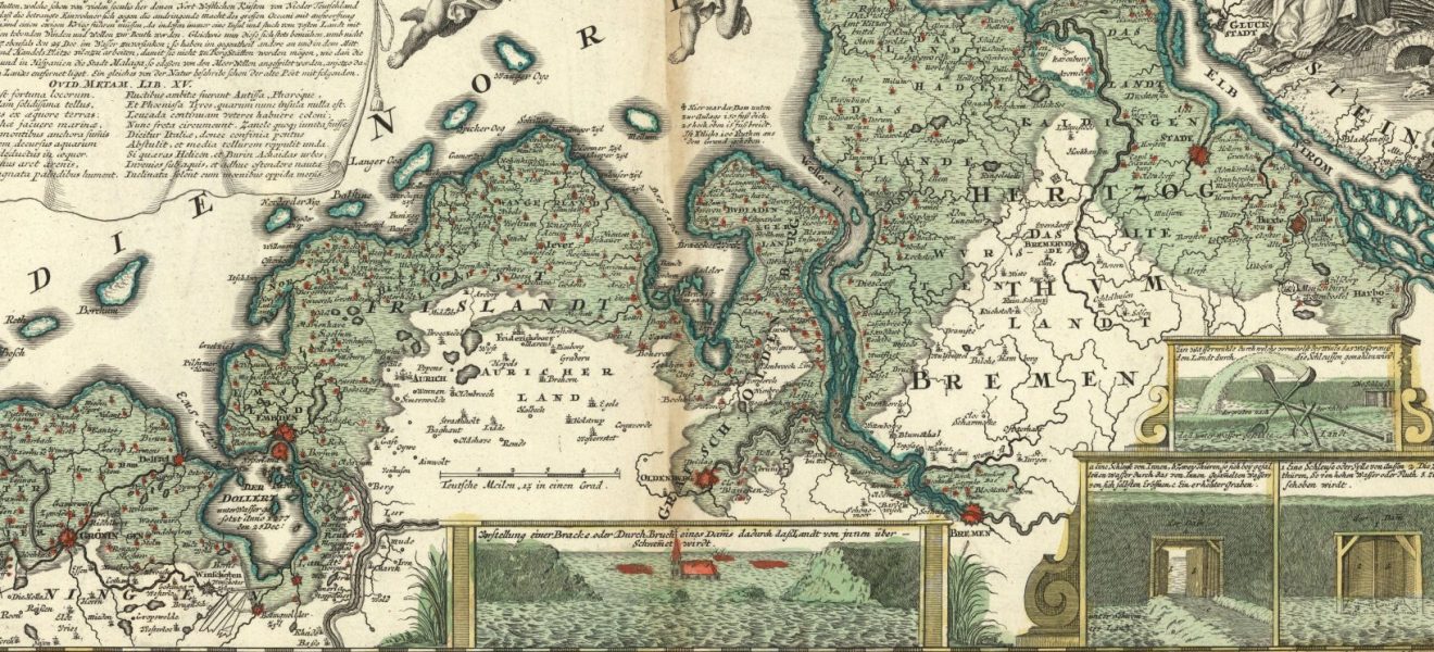 Johann Baptist Homann: "Geographische Vorstellung der jämerlichen Wasser-Flutt in Nieder-Teutschland - 1717"
