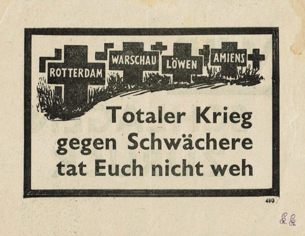 "Totaler Krieg". Vorderseite eines englischen Flugblatts vom Mai 1941.
