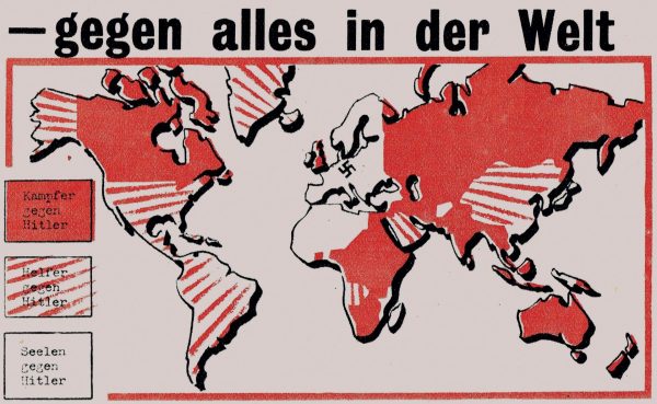 "- gegen alles in der Welt" Weltkarte mit alliierter Übermacht.