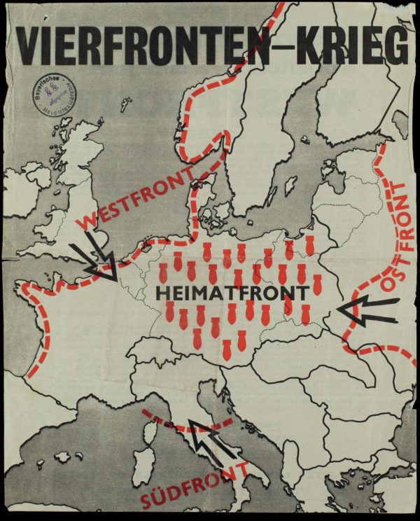 Vierfronten-Krieg - Codezeichen Z.G.3 - 26,7 x 21,5 cm - zweiseitig bedruckt - Herkunft England/USA - im Juni 1944 über dem deutschen Reichsgebiet verbreitet.