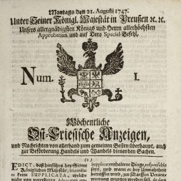 Wöchentliche Ost-Friesische Anzeigen und Nachrichten - Nummer 1 (1747), Titelblatt