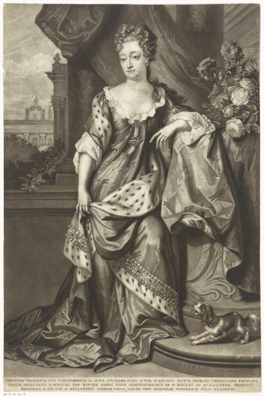Christine Charlotte (Fürstin von Ostfriesland) - Mezzotinto-Porträt aus dem Rijksmuseum Amsterdam (P. Schenk, 1699-1713)