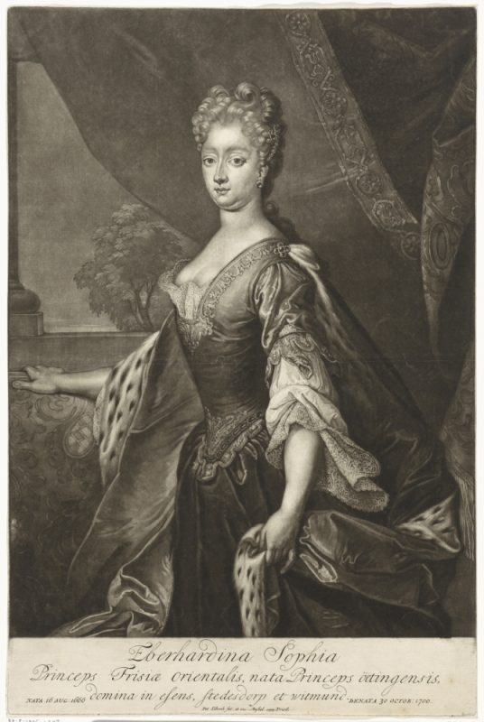 Eberhardine Sophie (Fürstin von Ostfriesland) - Mezzotinto-Porträt aus dem Rijksmuseum Amsterdam (P. Schenk, 1700-1713)