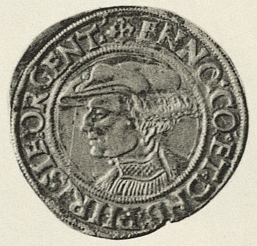 Enno II. (Graf von Ostfriesland) - Münzporträt (Dicker Penning, ohne Jahresangabe. Aus: Münz- und Medaillen-Kabinet des Grafen Karl zu Inn- und Knyphausen, 1872)
