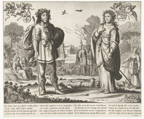 Enno Ludwig (Fürst von Ostfriesland) und seine Verlobte, Henriette Catharina von Oranien-Nassau - Allegorischer Kupferstich aus dem Rijksmuseum Amsterdam (R. van den Hoeye, 1641)