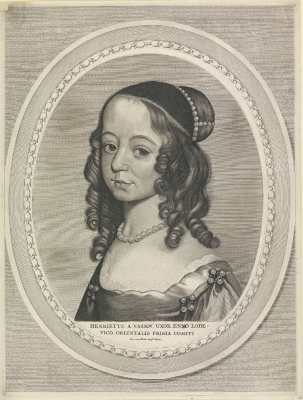 Henriette Catharina von Oranien-Nassau als Verlobte Enno Ludwigs von Ostfriesland - Kupferstich aus dem Rijksmuseum Amsterdam (J. Brouwer nach G. van Honthorst, 1649-1688?)
