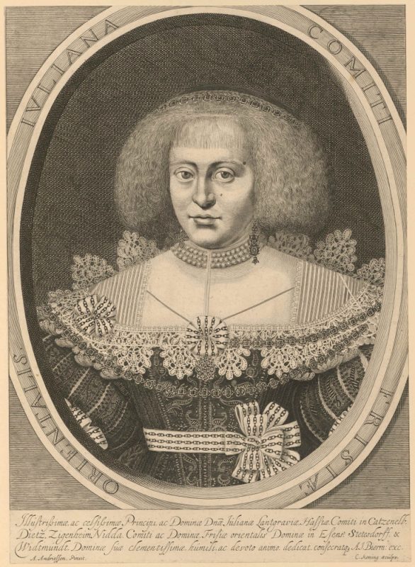Juliane (Gräfin von Ostfriesland) - Kupferstich-Porträt aus der Albertina Wien (C. Koning nach A. Andriessen, um 1650)