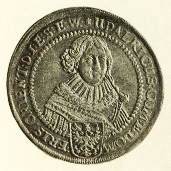 Ulrich II. (Graf von Ostfriesland) - Münzporträt (Dicker Doppeltaler, 1632. Aus: Münz- und Medaillen-Kabinet des Grafen Karl zu Inn- und Knyphausen)