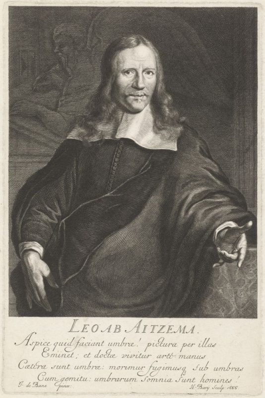Lieuwe van Aitzema - Kupferstich-Porträt aus dem Rijksmuseum Amsterdam (H. Bary nach J. de Baan, 1666)