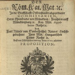 Ehrenfried von Münckwitz und Carl Nützel von Sonderspühel: Auff dem Ostfriesischen Landtag, Anno 1602, gehaltene Proposition - Titelblatt
