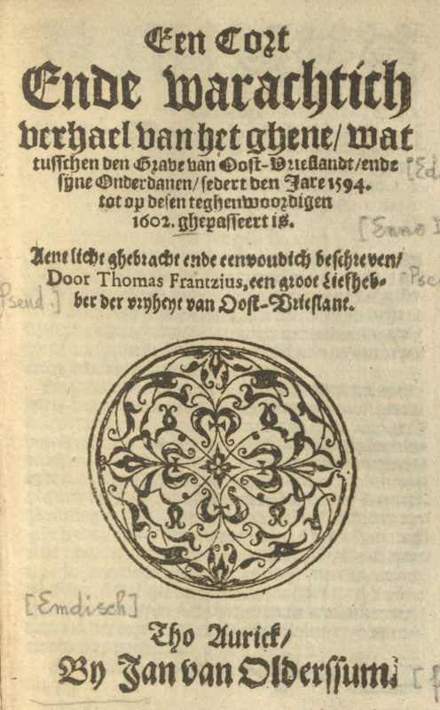 Thomas Franzius (angeblich): Een cort ende warachtich verhael van het ghene ... (Erstdruck?) - Titelblatt