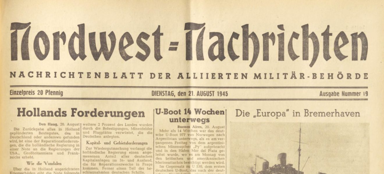 Nordwest-Nachrichten - Nummer 19 vom 21. August 1945, Titelblatt