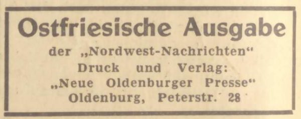 Nordwest-Nachrichten - Ausgabebezeichnung "Ostfriesische Ausgabe"