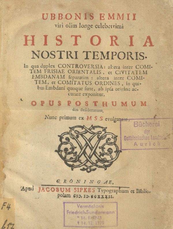 Ubbo Emmius: Historia nostri temporis - Titelblatt