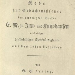 Gerhard Hendrik Leding: Rede zur Gedächtnisfeier des verewigten Grafen E. M. zu Inn- und Knyphausen - Titelblatt