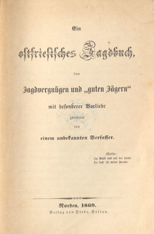 Ein ostfriesisches Jagdbuch - Titelblatt