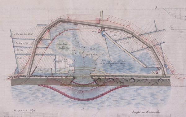 Profilzeichnung von dem bei der Sturmflut im Februar 1825 entstandenen Grundbruch in der Westermarsch