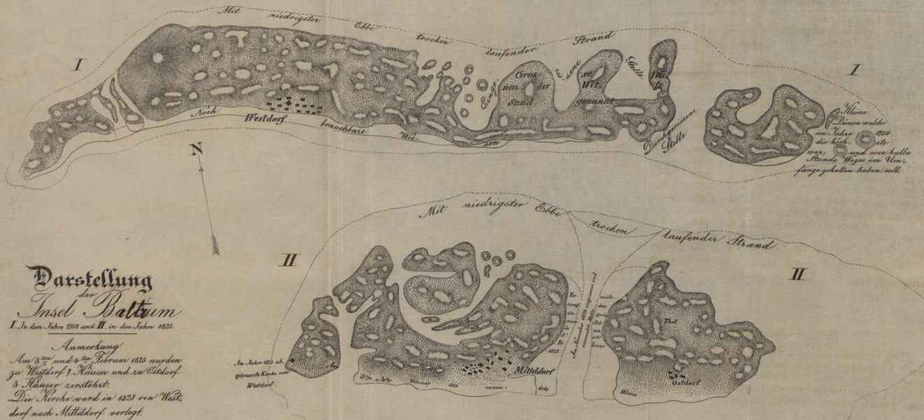 Darstellung der Insel Baltrum: 1. in dem Jahre 1738 und 2. in dem Jahre 1825