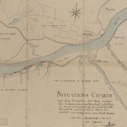 Situationskarte von dem Tractus der Ems zwischen den Wehrdeichen bei Nenndorf und Völlen zur Ansicht und Herstellung der durch die hohe Sturmflut vom 3. auf den 4. Febrauar 1825 zerstört und fortgerissenen Ems-Deich-Strecken, entwofen und ausgefertigt im Februar 1825 vom Ingenieur Meyer zu Papenburg