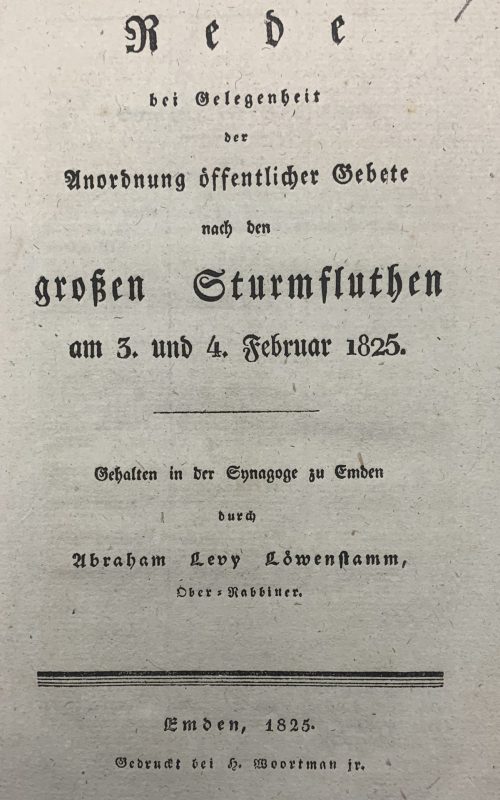 Titelblatt der gedruckten Rede von Landrabbiner Abraham Levy Löwenstamm