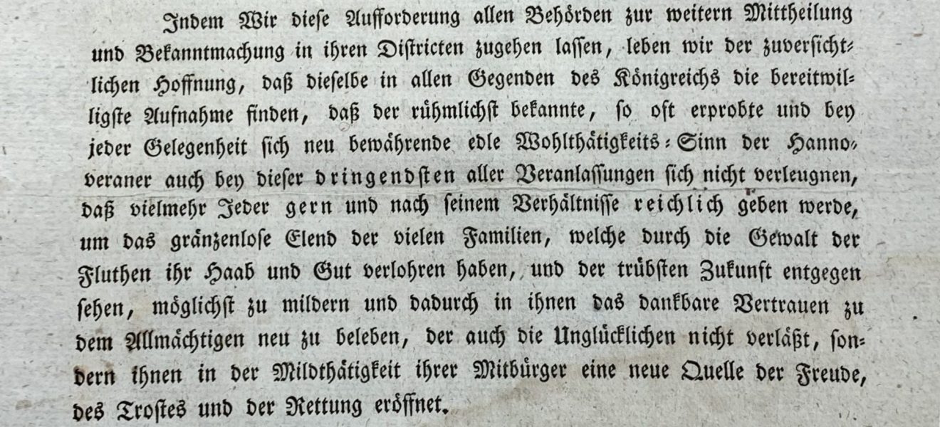 Aufruf Adolph Friedrichs von Cambridge zur Gründung eines Hilfsvereins für die Opfer der Sturmflut