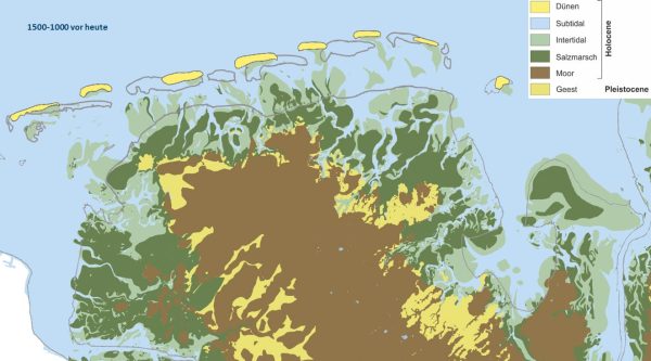 Karte der Landschaftstypen in Ostfriesland im Zeitraum 1500 bis 1000 vor heute