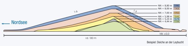 Deichprofil anhand einer schematischen Darstellung der Deiche an der Leybucht