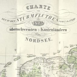 Fridrich Arends: Karte von den in den Sturmfluten vom 3., 4., 5. Februar 1825 überschwemmten Küstenländern an der Nordsee