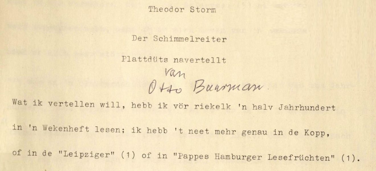 Theodor Storm: Der Schimmelreiter / plattdüts navertellt van Otto Buurman - Erste Seite
