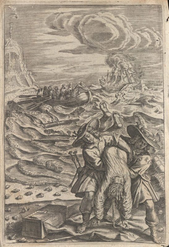 Philip Sidney: L'Arcadie de la Comtesse de Pembrok - Frontispiz Livre 1: Rettung eines Schiffbrüchigen