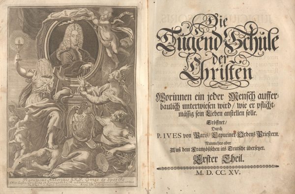 Restauriertes Buch y 11226 - Frontispiz mit Verfasserporträt und Titelblatt