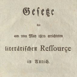 Gesetze der am 2. Mai 1802 errichteten literarischen Ressource in Aurich - Titelblatt