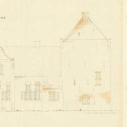Gerhard de Boer: Steenhuus bei Bunde in Ostfriesland, Bauaufnahme Blatt 1 und 6 (Ausschnitt): Südansicht und Querschnitt Gerhard de Boer: Steenhuus bei Bunde in Ostfriesland, Bauaufnahme Blatt 1 und 6 (Ausschnitt): Südansicht und Querschnitt