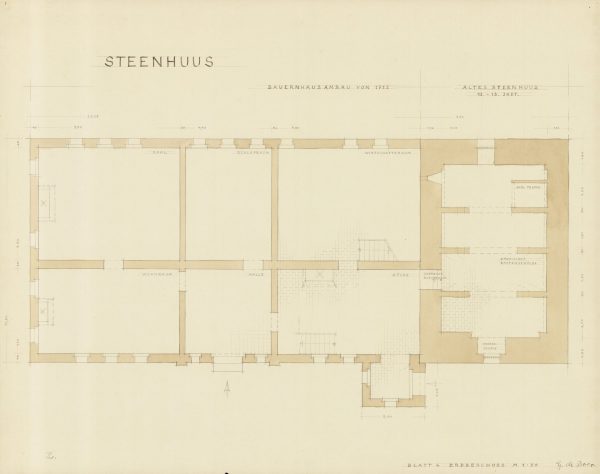Gerhard de Boer: Steenhuus bei Bunde in Ostfriesland, Bauaufnahme Blatt 4: Grundriss Erdgeschoss (Quelle: Bildarchiv der Ostfriesischen Landschaft)