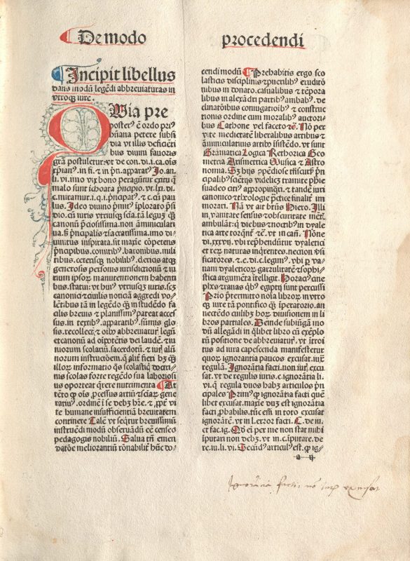 Modus legendi abbreviaturas in utroque jure - Incipit / Anfangsseite mit verzierter Initiale Q